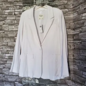 Abercrombie Linen Blend White Blazer Jacket Buttoned Long Sleeves Size Small