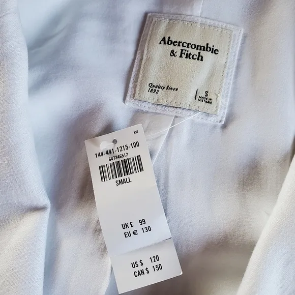 Abercrombie Linen Blend White Blazer Jacket Buttoned Long Sleeves Size Small