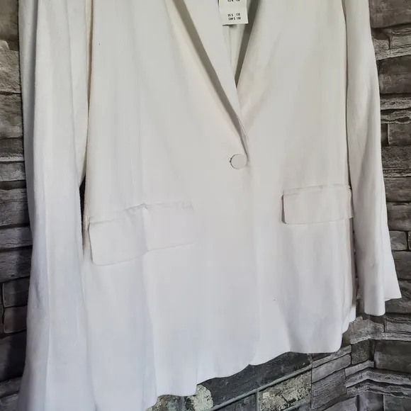 Abercrombie Linen Blend White Blazer Jacket Buttoned Long Sleeves Size Small