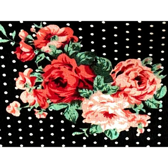 ABN Floral Pencil Skirt M Black White Dot High Waist Stretchy Retro Made USA