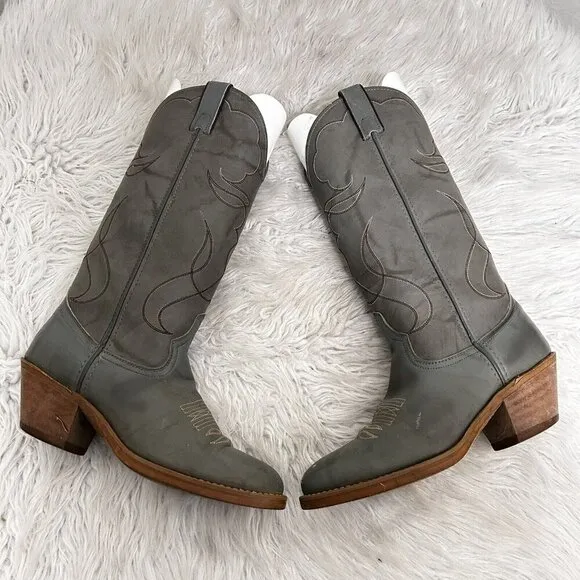 ACME Made in USA Gray Leather Western Cowboy Work Tall Rider Boots Men's 6.5 D