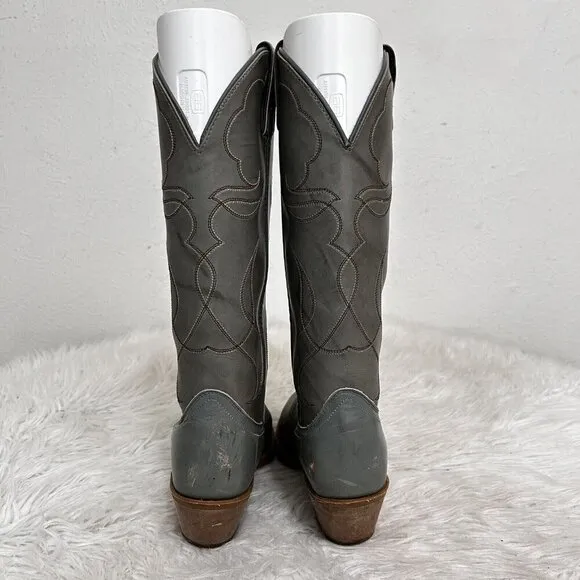 ACME Made in USA Gray Leather Western Cowboy Work Tall Rider Boots Men's 6.5 D
