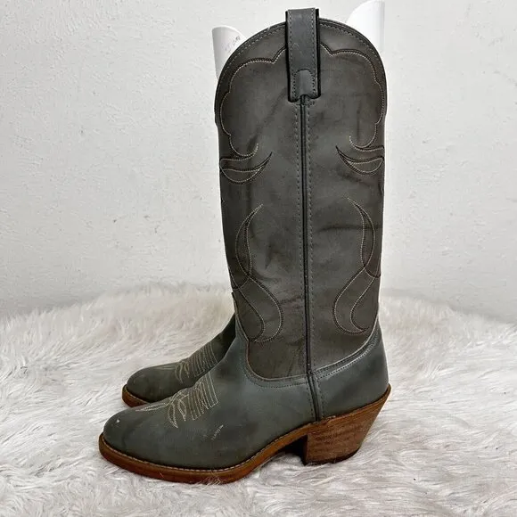 ACME Made in USA Gray Leather Western Cowboy Work Tall Rider Boots Men's 6.5 D