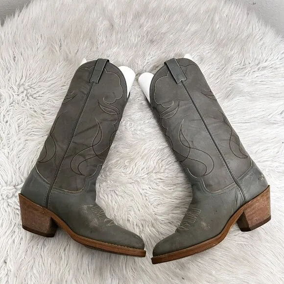 ACME Made in USA Gray Leather Western Cowboy Work Tall Rider Boots Men's 6.5 D
