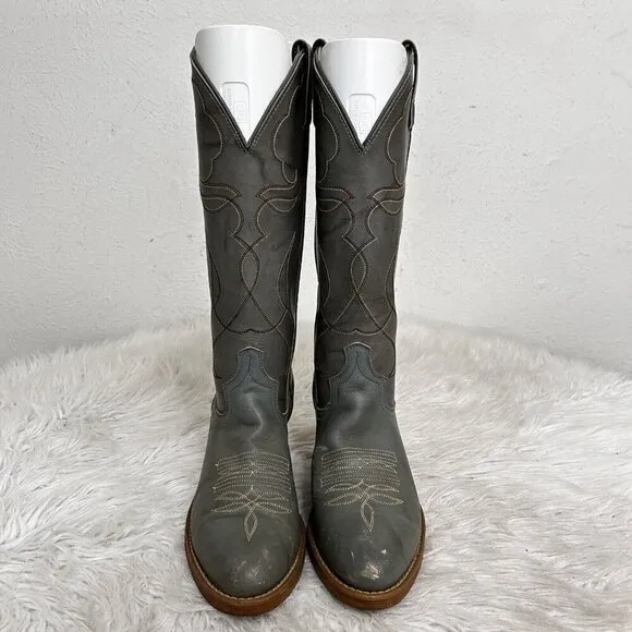 ACME Made in USA Gray Leather Western Cowboy Work Tall Rider Boots Men's 6.5 D