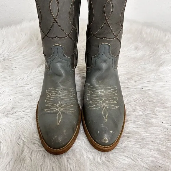 ACME Made in USA Gray Leather Western Cowboy Work Tall Rider Boots Men's 6.5 D