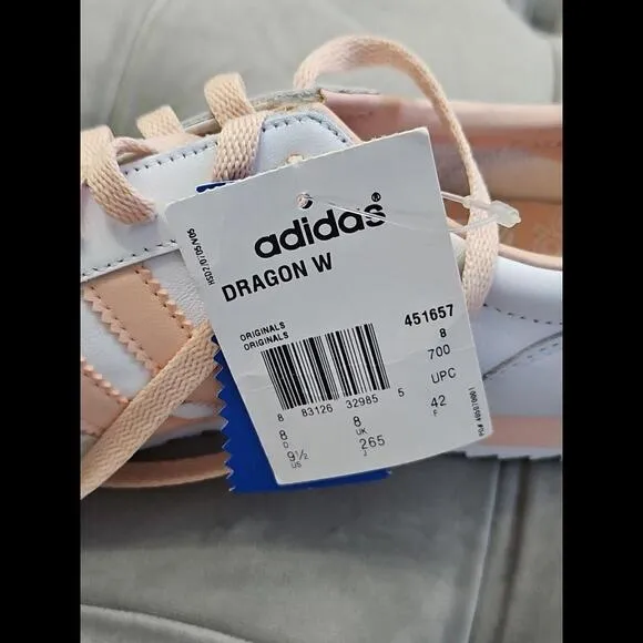 ADIDAS Dragon WHITE &amp; PINK Leather Sneakers Womens Flat Shoes 9.5 New Rare! 2006