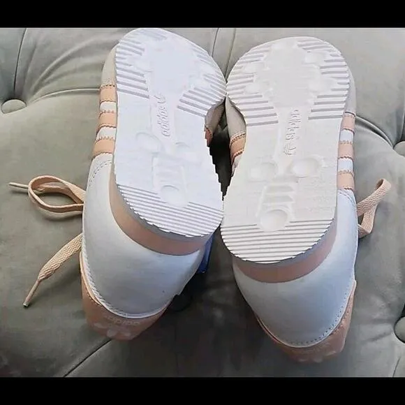 ADIDAS Dragon WHITE &amp; PINK Leather Sneakers Womens Flat Shoes 9.5 New Rare! 2006