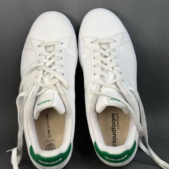 adidas Cloudfoam Advantage Clean White Green sneaker shoes men’s size 11.5