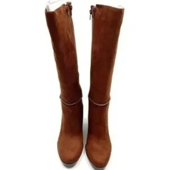 Aerosoles Stonewall Faux Suede Brown Heeled Boots Size 8.5 Memory Foam NIB