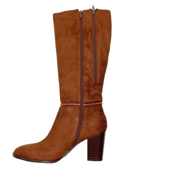 Aerosoles Stonewall Faux Suede Brown Heeled Boots Size 8.5 Memory Foam NIB