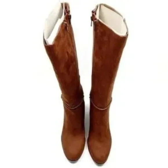 Aerosoles Stonewall Faux Suede Brown Heeled Boots Size 8.5 Memory Foam NIB