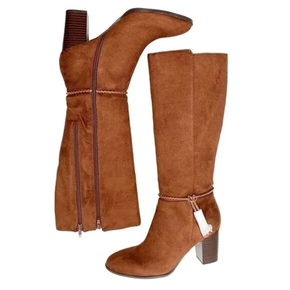 Aerosoles Stonewall Faux Suede Brown Heeled Boots Size 8.5 Memory Foam NIB