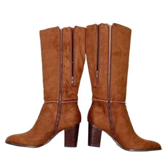 Aerosoles Stonewall Faux Suede Brown Heeled Boots Size 8.5 Memory Foam NIB
