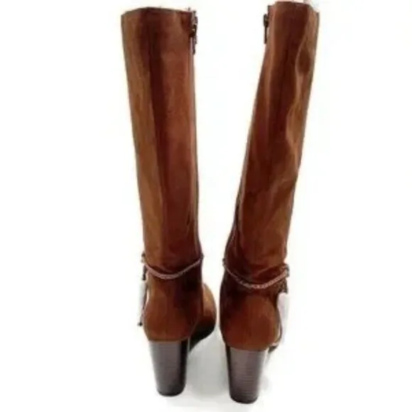 Aerosoles Stonewall Faux Suede Brown Heeled Boots Size 8.5 Memory Foam NIB