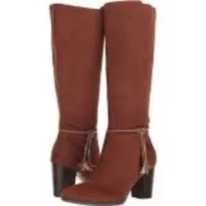 Aerosoles Stonewall Faux Suede Brown Heeled Boots Size 8.5 Memory Foam NIB