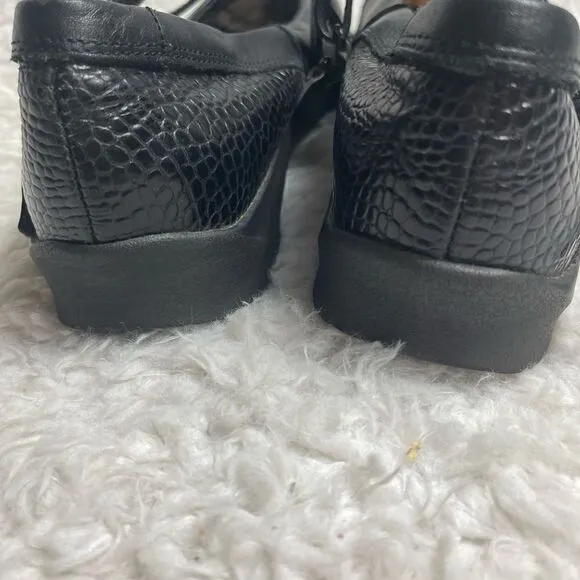 Aertrex Shoes Black leather Julia Mary Jane Loafer SZ 9W adjustable Velcro strap