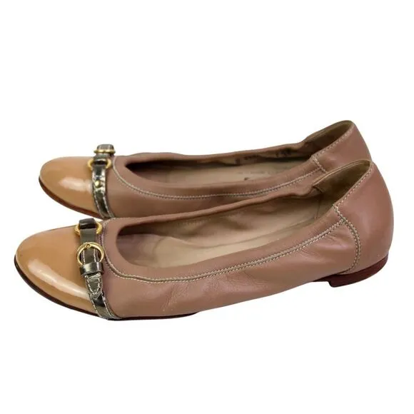 AGL ATTILIO GIUSTI LEOMBRUNI FLEX BEIGE GENUINE LEATHER FLAT BALLET SHOES Sz 38M