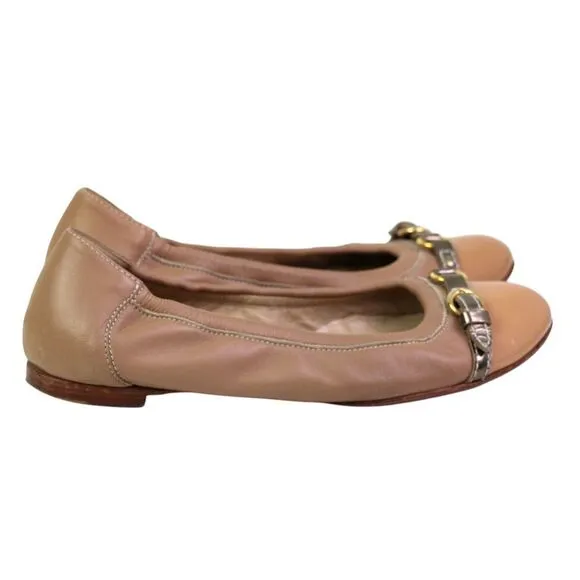 AGL ATTILIO GIUSTI LEOMBRUNI FLEX BEIGE GENUINE LEATHER FLAT BALLET SHOES Sz 38M