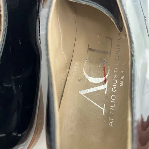 AGL Italy Women's Loafer Size 39.5 9.5 Black Leather Lace Up Loafer Flat Shoes