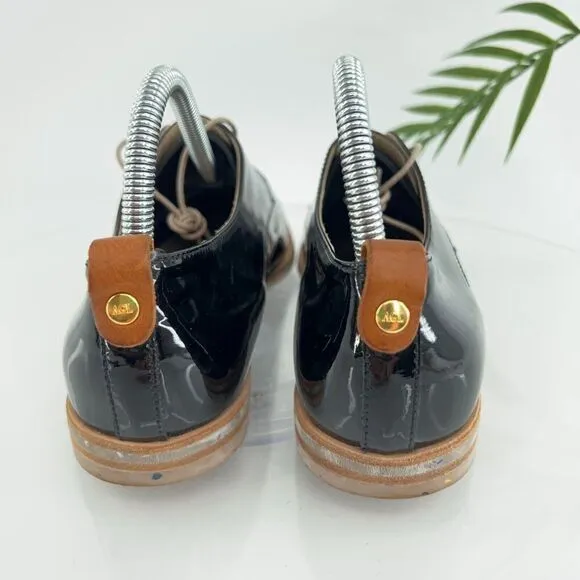 AGL Italy Women's Loafer Size 39.5 9.5 Black Leather Lace Up Loafer Flat Shoes