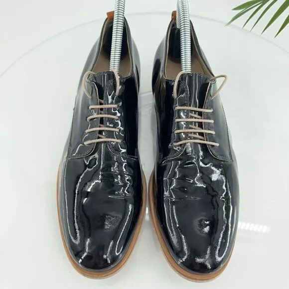 AGL Italy Women's Loafer Size 39.5 9.5 Black Leather Lace Up Loafer Flat Shoes