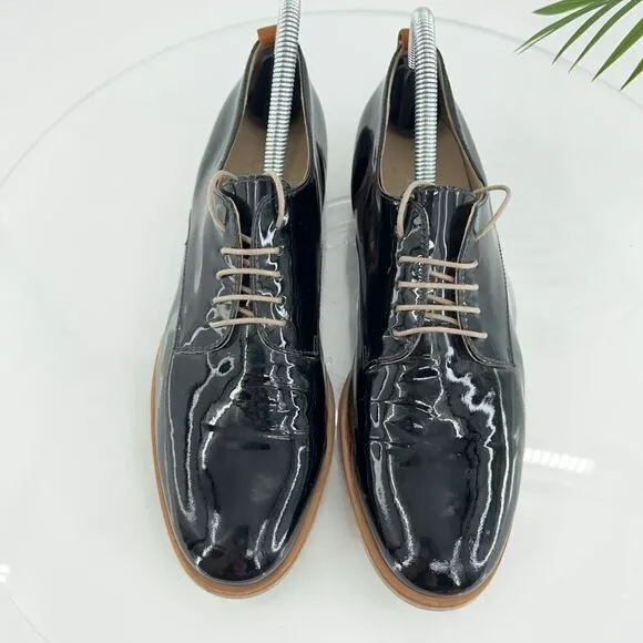 AGL Italy Women's Loafer Size 39.5 9.5 Black Leather Lace Up Loafer Flat Shoes