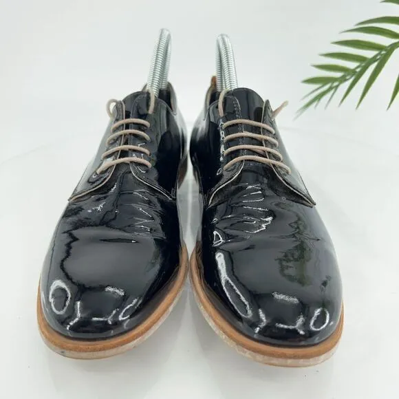 AGL Italy Women's Loafer Size 39.5 9.5 Black Leather Lace Up Loafer Flat Shoes