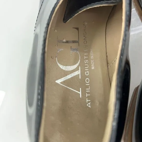 AGL Italy Women's Loafer Size 39.5 9.5 Black Leather Lace Up Loafer Flat Shoes