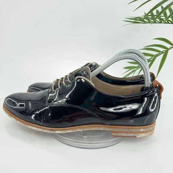 AGL Italy Women's Loafer Size 39.5 9.5 Black Leather Lace Up Loafer Flat Shoes