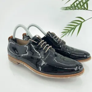 AGL Italy Women's Loafer Size 39.5 9.5 Black Leather Lace Up Loafer Flat Shoes