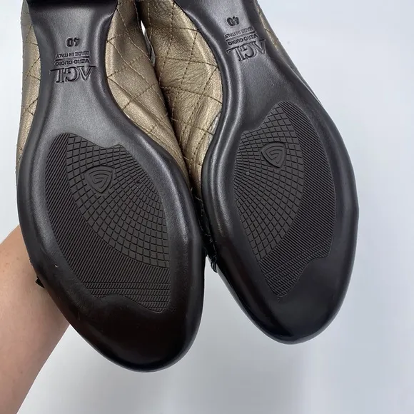 AGL NEW pewter black patent leather slip on ballerina shoes N558230 size 40