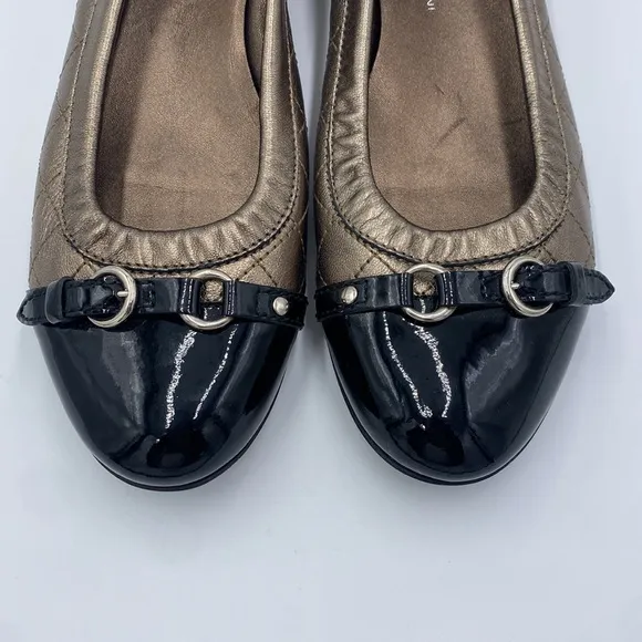 AGL NEW pewter black patent leather slip on ballerina shoes N558230 size 40