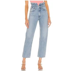 Agolde Lettuce Waistband Reworked High Rise Fitted 90s in Blue. Size 25 $120
