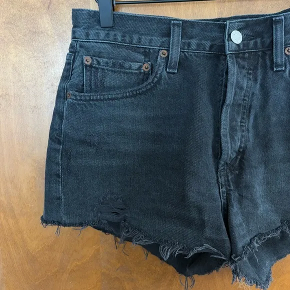 Agolde Parker Cut Off Denim Shorts Black Jean Distressed High Rise Rigid Boho 27
