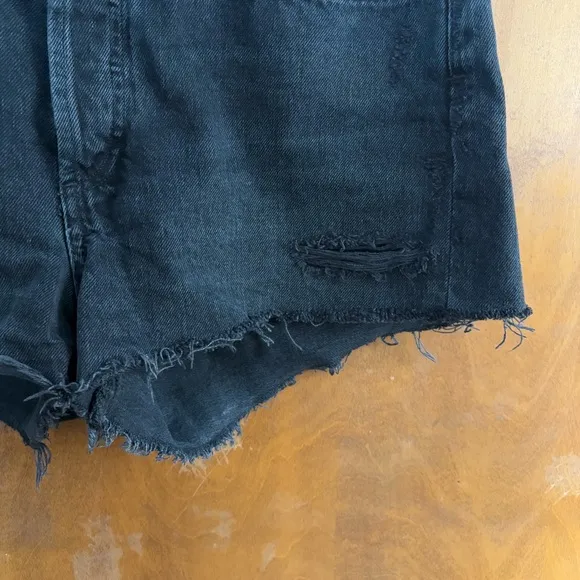 Agolde Parker Cut Off Denim Shorts Black Jean Distressed High Rise Rigid Boho 27