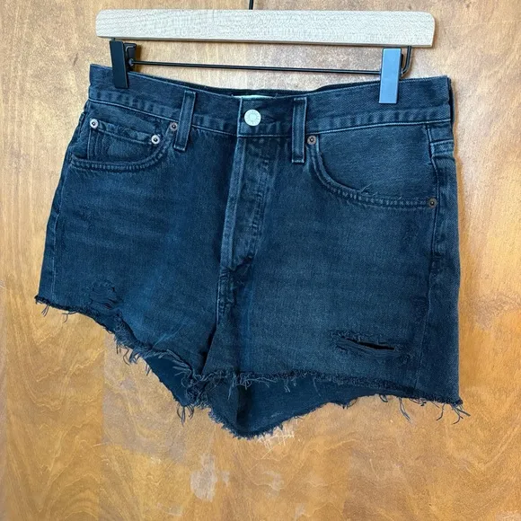 Agolde Parker Cut Off Denim Shorts Black Jean Distressed High Rise Rigid Boho 27