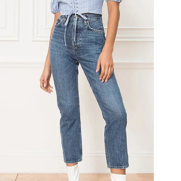 Agolde Riley High Rise Straight Crop Jeans in Air Blue Size 25