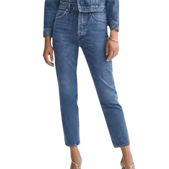 Agolde Riley High Rise Straight Crop Jeans in Air Blue Size 25