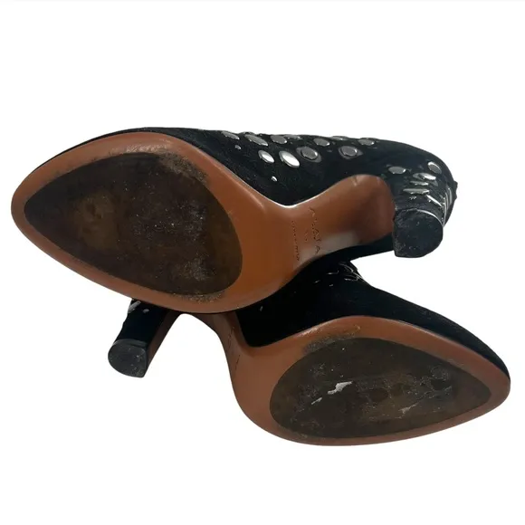 ALAÏA Black Suede Studded Cutout Ankle Boots Size 39