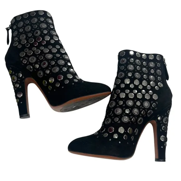 ALAÏA Black Suede Studded Cutout Ankle Boots Size 39