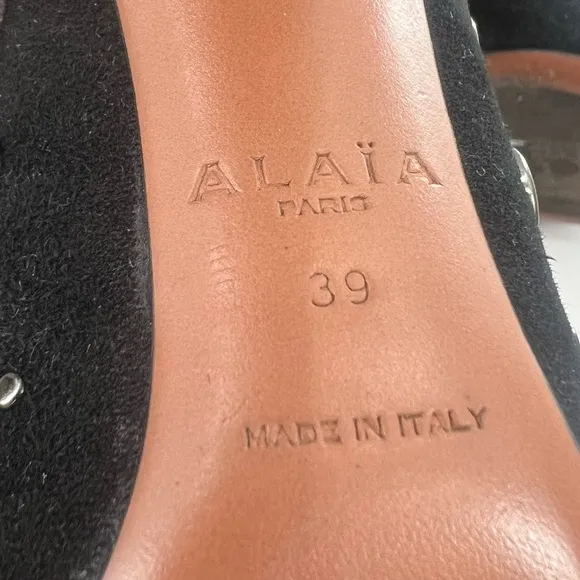 ALAÏA Black Suede Studded Cutout Ankle Boots Size 39