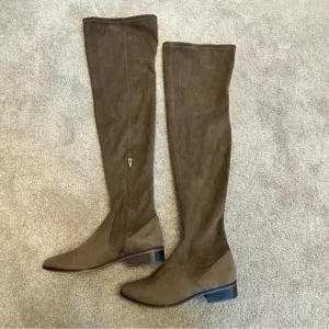 Aldo chocolate brown faux suede knee-high over the knee flat heeled boots Sz 9