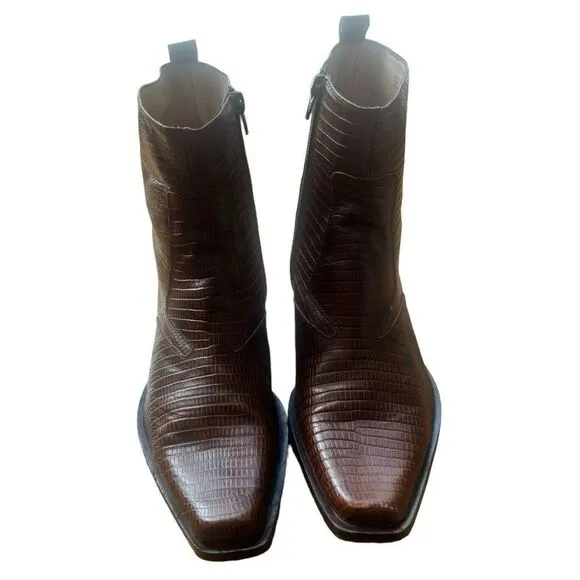 ALDO Men’s Brown Leather Short Ankle Western Cowboy Rodeo Boots Sz 42
