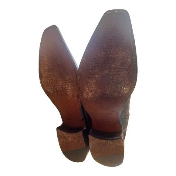ALDO Men’s Brown Leather Short Ankle Western Cowboy Rodeo Boots Sz 42