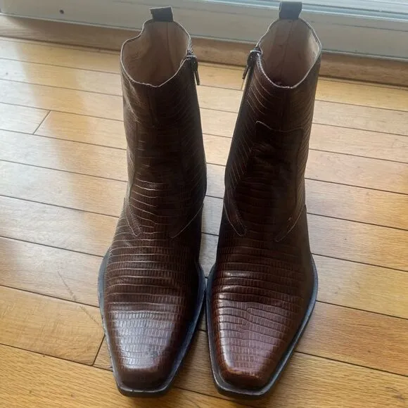 ALDO Men’s Brown Leather Short Ankle Western Cowboy Rodeo Boots Sz 42
