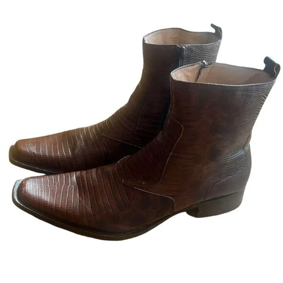 ALDO Men’s Brown Leather Short Ankle Western Cowboy Rodeo Boots Sz 42