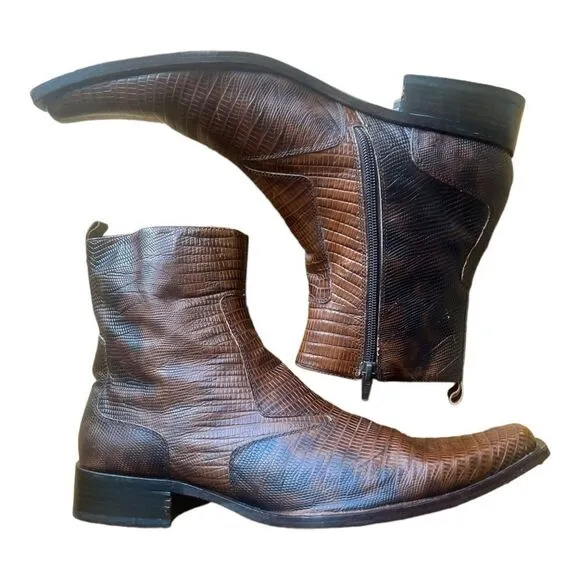 ALDO Men’s Brown Leather Short Ankle Western Cowboy Rodeo Boots Sz 42