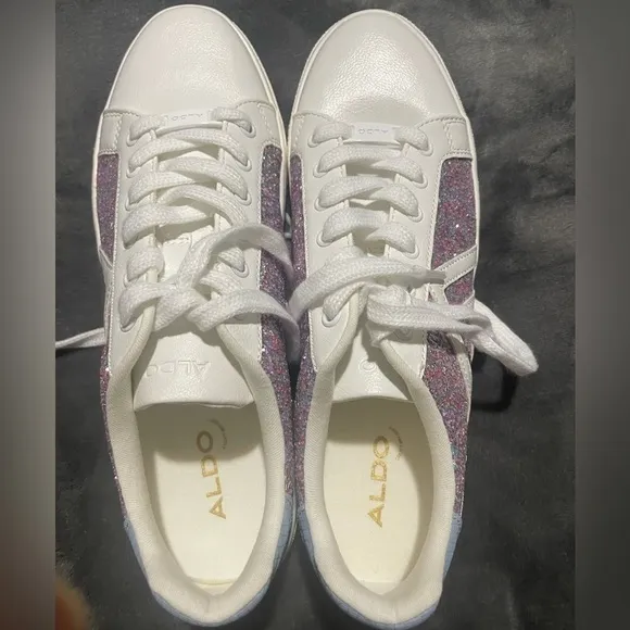 Aldo Women's White Glitter Casual Sneakers Sz 9