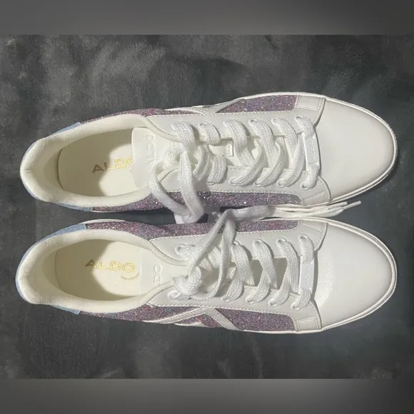 Aldo Women's White Glitter Casual Sneakers Sz 9